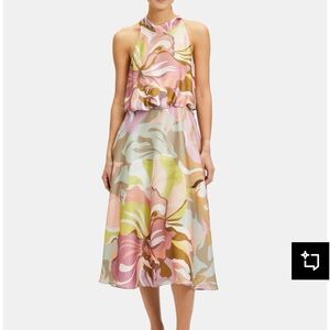 Vera Mont European Designer Floral Halter Neck Midi Dress with pockets